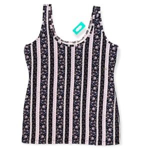 Floral Tank Top by Maurice’s Black & Pink Stripes Summer Shirt Size Large